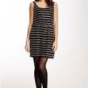 Romeo & Juliet Couture Black and White Striped beaded Mini Dress